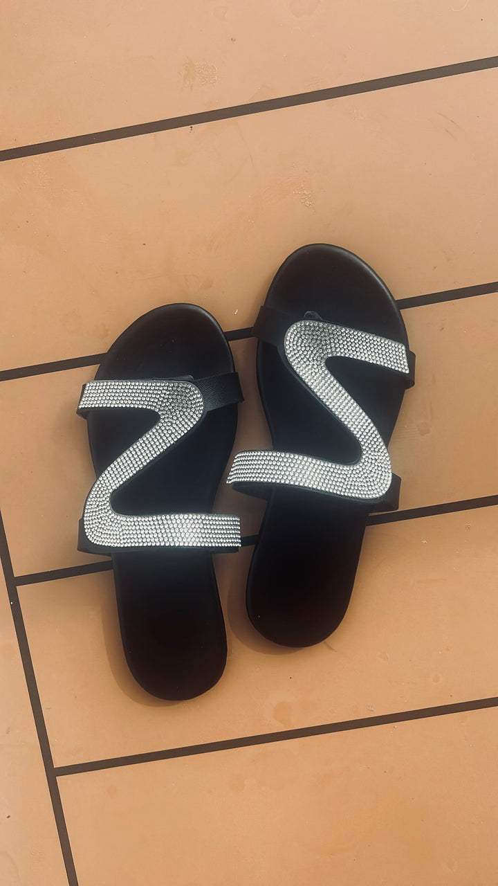 Zuri Shine Black Rhinestone Sandals for women by MHYK