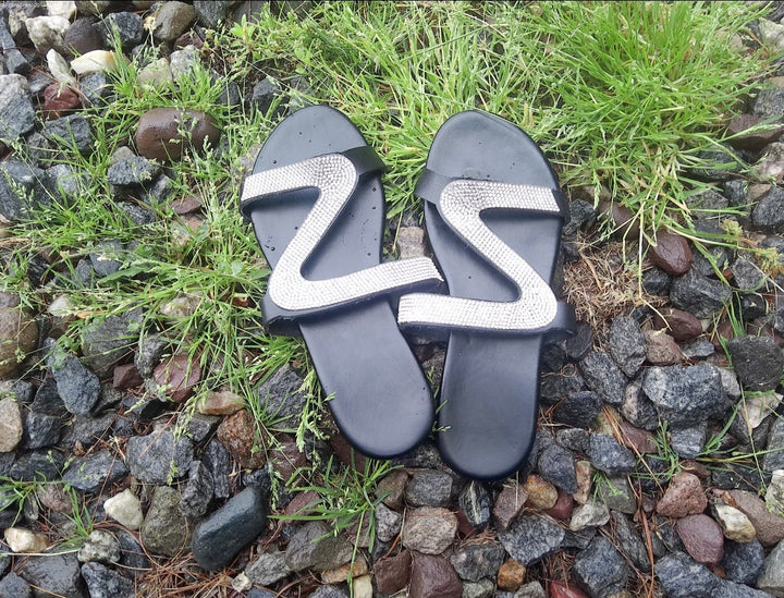 Zuri Shine Black Rhinestone Sandals for women by MHYK