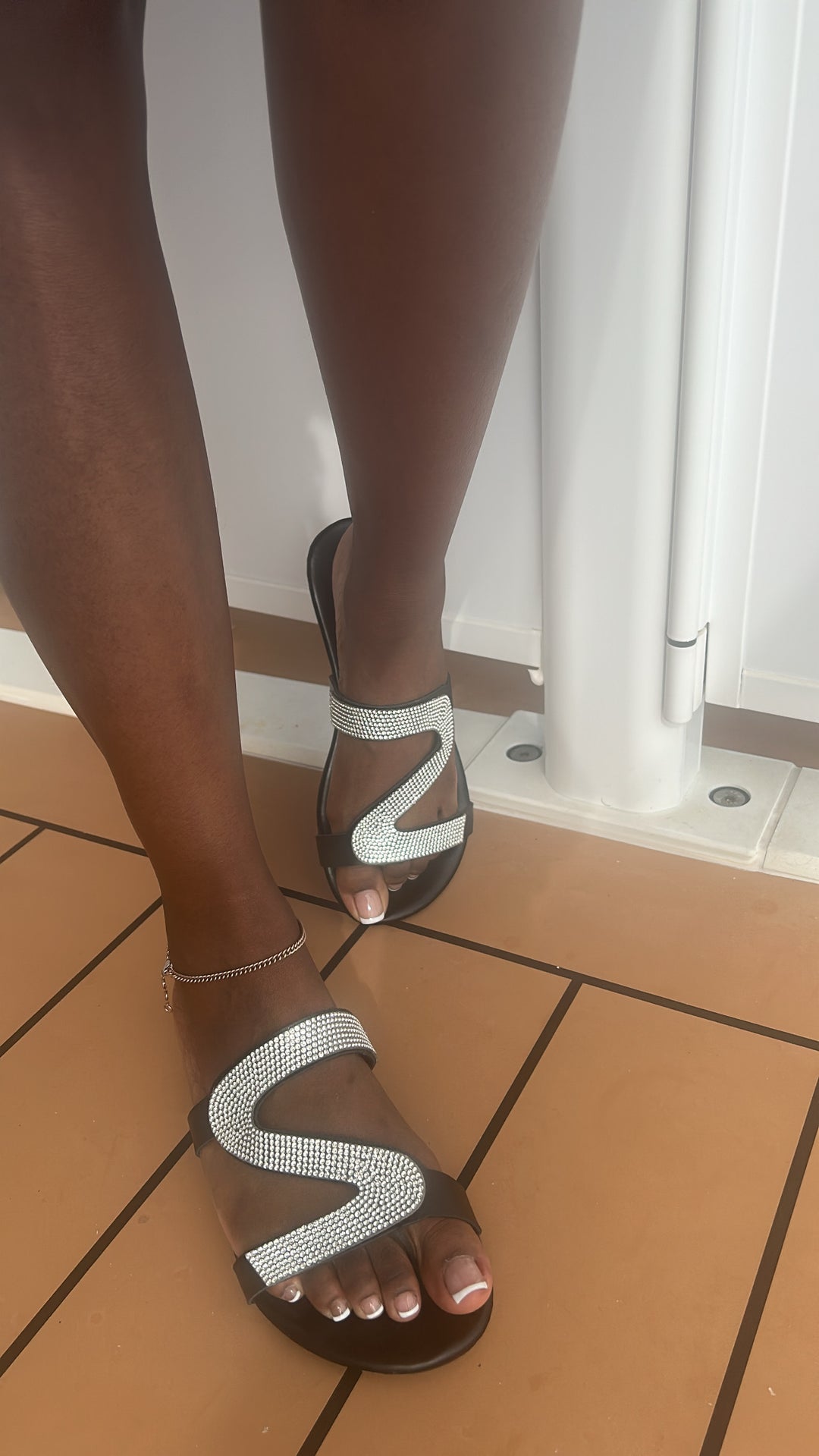 Zuri Shine Black Rhinestone Sandals by MHYK