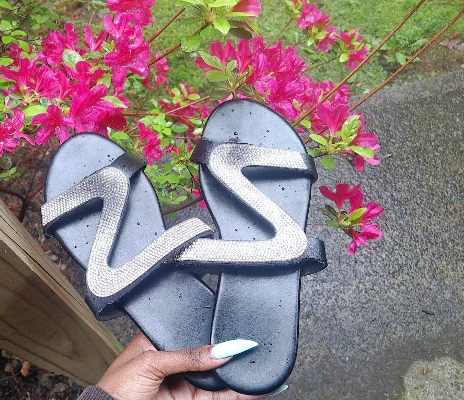 Zuri Shine Black Rhinestone Sandals for women by MHYK