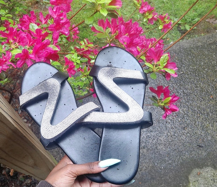Zuri Shine Black Rhinestone Sandals for women by MHYK