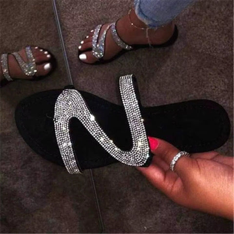 Zuri Shine Black Rhinestone Sandals by MHYK
