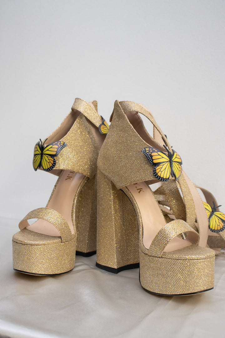 Gold Spring/ Summer Butterfly Platform Heels for women| MHYK