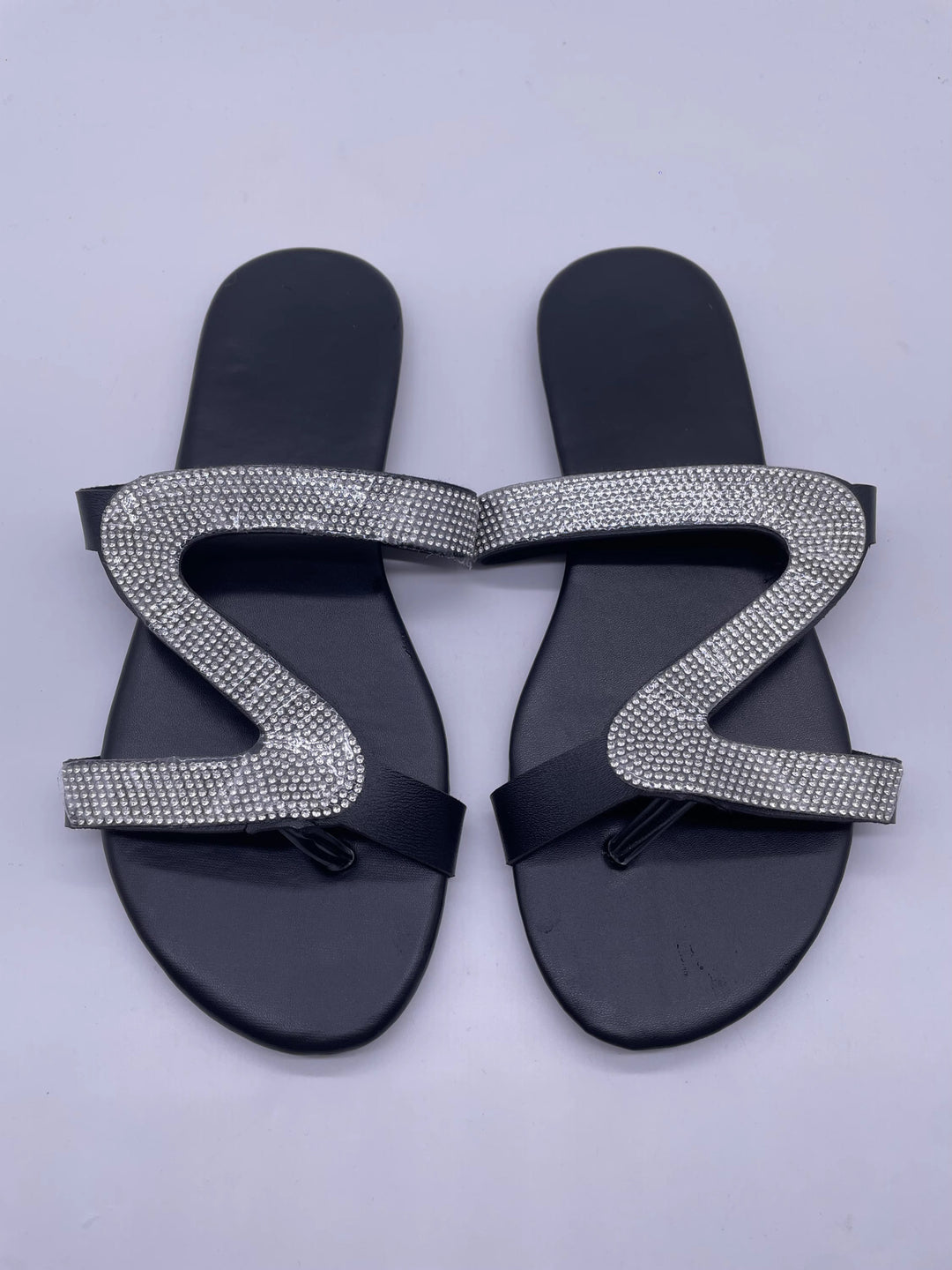 Zuri Shine Black Rhinestone Sandals by MHYK