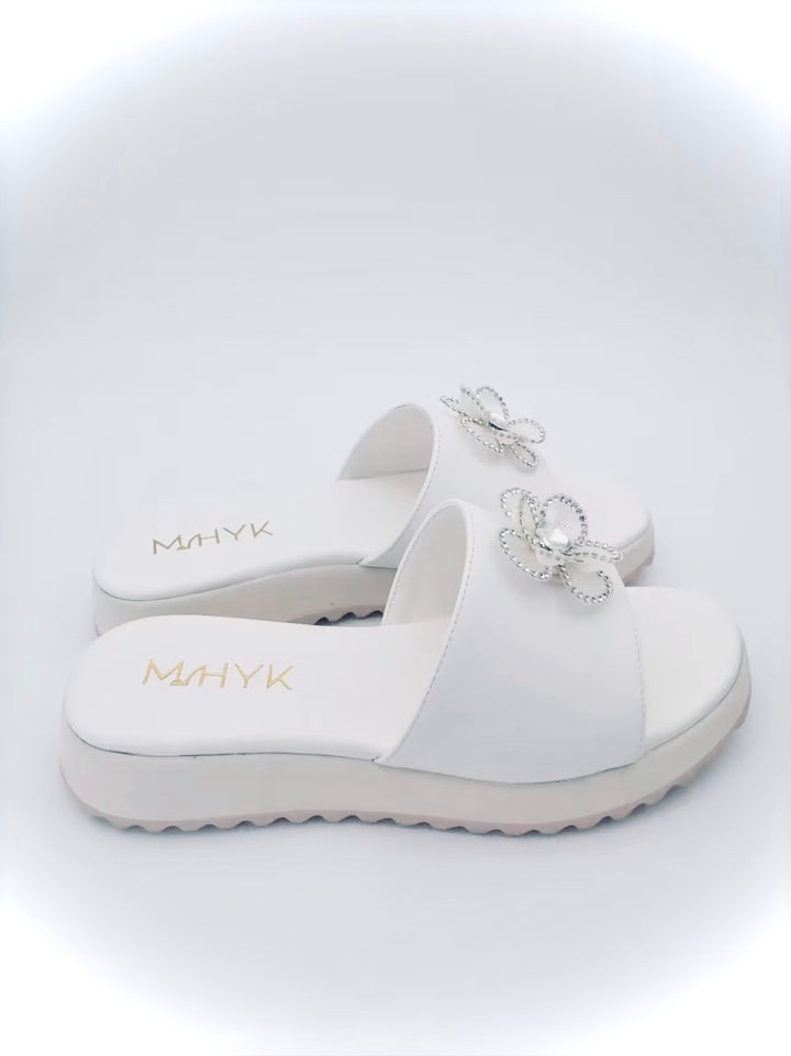 Island Bloom- White Floral Slide Sandal